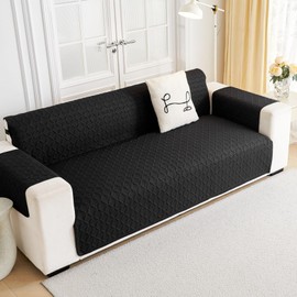 Loveseat Cover Slipcover with Elastic Straps,Furniture Protector for Dogs,Children,Pets,Waterproof Nonslip Couch Cover (Loveseat,Black)