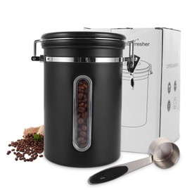 Coffee Canister Airtight 1.8 L/750 g Vacuum Coffee Canisters 12 x 18 cm Coffee Tin for Ground Coffee Canister Stainless Steel Coffee Beans Container Coffee Tin with Stainless Steel Spoon Coffee