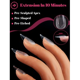 150 PCS Build on Apex Glamorous Nail Tips, EBANKU Pre-Building Clear Nail Tips Medium Almond Acrylic Full Cover Nails with Builder Glue Thicker Press on Nails for Flat Nails