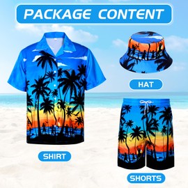 Raveparty Hawaiian Shirt and Shorts Set Mens, Summer Hawaiian Shirts, Hawaii Shirts for Men Seaside Beach Vacation Holiday (Blue, XL)