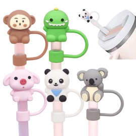 5 Tapones de Silicona Reutilizables Para Popotes 1cm Diametro Tapa Antipolvo Silicona Cubierta Protectora de Pajita para el Hogar Cocina Fiesta Regalos (Animales #2)