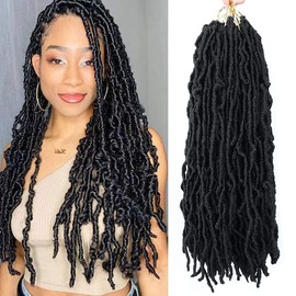Violet 18 Inch New Faux Locs Crochet Hair Soft Locs Crochet Hair Natural Faux Braids Pre-looped Synthetic Afro Roots Braid For Black Women (18Inch, 6Packs, 1B)