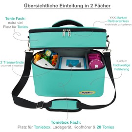 PUNALU Large Bag for Toniebox Including Protective Film Suitable for Toniebox, Space for 68 Tonies, Set Toniebox Bag + Toniebox Sticker (Flamingo Turquoise), turquoise