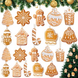 Geelin 40 Pcs Christmas Gingerbread Decorations Wooden Baking Theme Christmas Tree Hanging Gingerbread Ornaments Pie Decoration for Xmas Tree Festive Season Holiday Party(Classic)