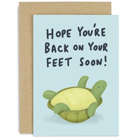 Old English Co. Cute Thinking Of You Card - 'Back On Feet Soon' Tortoise Greeting Card for Friends Family - Sorry Card, Feel Better, Bad News, Get Well, Operation | Blank Inside with Envelope