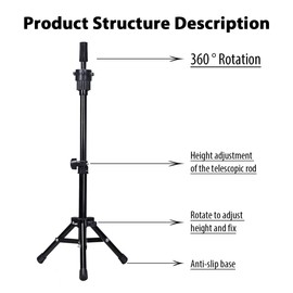 Dansee Mini Adjustable (36-55cm) Training Head Tripod Stand Holder Mannequin Head Holder for Cosmetology (Black)