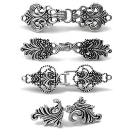 peiyee Vintage Pullover Scarf Clips, Pack of 4 Metal Cardigan Clip, Retro Cape Brooches, Antique Silver Tone Pullover Clip, Retro Swirl Coat Brooches, Dress Shirt Vintage Cardigan Clips for Women,