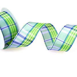 Checked Ribbon, Green/Blue – 40 mm – 13.7 m – 43655