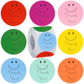 Anwyll 500Pcs Thank You Stickers - 1.5Inch Smiley Face Thank You Stickers for Packaging Thank You Sticker for Small Business Thank You Seal Label Sticker for Envelope Gift Wrap Birthday Party Favors