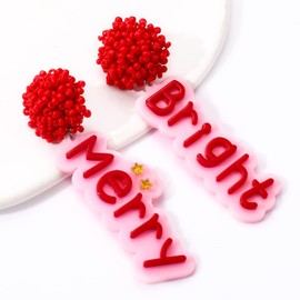 Christmas Earrings Acrylic Beaded Earrings Ball Ornament Believe Earrings Glitter Resin Gobble Merry Bright BONE TEMPS NICE & NAUGHTY Dangle Earring for Women
