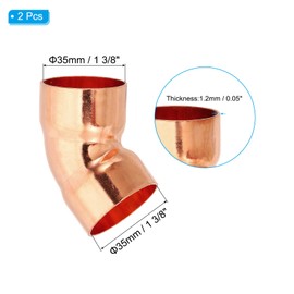 PATIKIL 1 3/8 Inch ID 1.2 mm Thick Elbow Copper Fitting, 2 Pieces 99.9% Pure Copper 45 Degree Pipe Fitting, Short Radius Pipe Connector with Solder Sleeve Connection