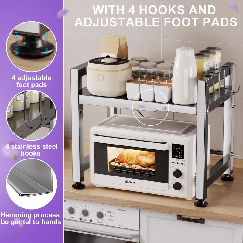 Virvia Extendable Microwave Oven Rack, Microwave Shelf Adjustable Over Microwave