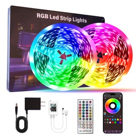 LED Strip Lights For Bedroom 130 FT(2 Rolls of 65.5 FT) with remote and intelligent application Bluetooth LED lights, music synchronized RGB color changing lights, suitable for room party decoration