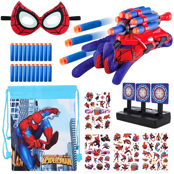 34PCS Spider Web Shooters for Kids 5+ Year Old, Funny Spider Launcher Wrist Toys, Spider Web Shooter Plastic Spider Launcher Gloves for Costume Cosplay, Sup er Heroes Toys for Boys Girls Gift