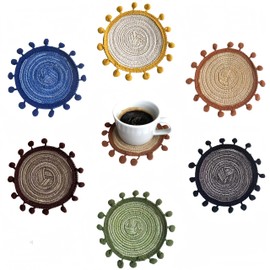 Alihoo Coasters for Glasses, 6 Colours Drink Coasters, Handmade Non-Slip Coasters, Home Decor for Table Top Protection, Diameter 13 cm