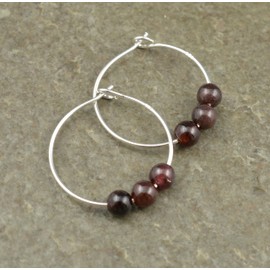 Dark Red Garnet Gemstone & 20mm Sterling Silver Hoop Earrings with Gift Box - January Birthstone