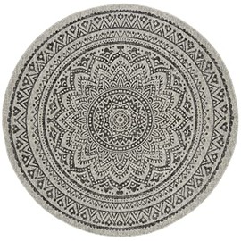 SAFAVIEH Courtyard Collection 4' Round Light Grey/Black CY8734 Indoor/ Outdoor Waterproof Easy Cleaning Patio Backyard Mudroom Area Rug
