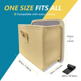 RYHHH Car Bin,Car Trash Can,Leather Car Trash Can,Hanging Car Bin,With a Roll Of Trash Bag,Multipurpose Trash Bin For Car/Suv/Truck/Minivan/Auto,For Garbage And Litter Storage And Collection (Beige)