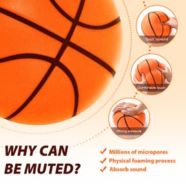 ETOVO Silent Basketball Size 7 (29.5"), 2025 New Foam Basketball for Quiet Dribbling Training & Play - Noiseless Ball with High Bounce - Soft Basketballs for Kids Indoor Use (Orange)
