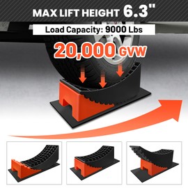 ROBLOCK Tandem Trailer Tire Change Ramp, Tire Lifts Up to 6.3", Raised Tire Change Ramp for Trailers Campers, RV Leveling Blocks with Chocks, Carry Bag, Dual Axle Tandem Wheel Aid,1 Pack