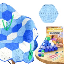 Arborthread Sea Blanket Crochet Kit for Beginners, Granny Squares Blanket Knitting Kit w/Step-by-Step Video & Printed Guides for Adults, Child-Friendly Patterns