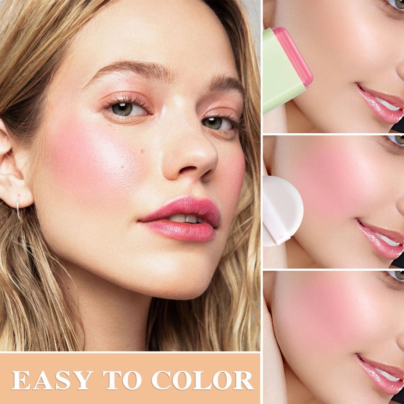 Cream Blush Stick with Brush,Waterproof Multi Cream Blush Stick Makeup,Lightweight,Long-lasting,Easy