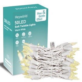 Heyworld Soft Twinkle Lights,50 Led Slow Twinkling Christmas Lights on White Wire Cord, UL Approved 14.58 Ft,Connect Up to 50 Sets,Indoor Outdoor Use,Warm White