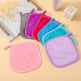 7 Color Set Colorful Facial Wash Towel Set, Ultra Fine Fiber Makeup Removal Towel Set, 5.9 x 5.9 inches (15 x 15 cm), 7 Pieces Included Drying Hooks