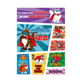Super Cats Fridge Magnets Set of 8 - Superhero Cat Motif and Funny Sayings in Superhero Look as a Gift for Cat Owners Thinking Their Cat is A