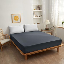 NAFAY LIVING Fitted sheet-Plain Dyed Ultra Soft Microfiber Bedding Sheet Set 25cm Deep- Non-Iron, Wrinkle Free & Breathable Bed Sheet (Charcoal, Double)