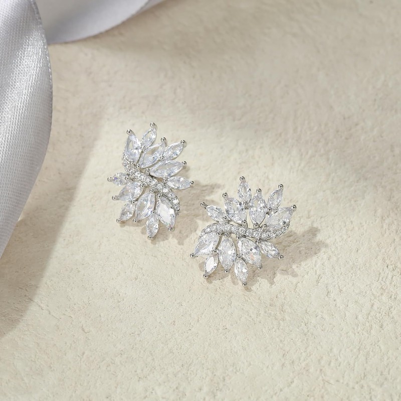 EVER FAITH Mujer Marquesa CZ Elegante Nupcial Boda Floral Hoja