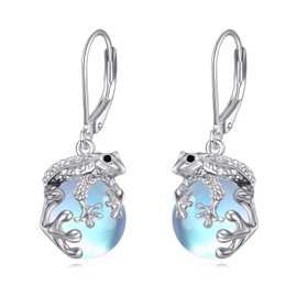 Frog Earrings for Women 925 Sterling Silver Moonstone Dangle Earrings Leverback Drop Earrings Frogs Jewelry Gifts for Women