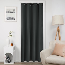 Deconovo Cold Resistant Blackout Door Curtain, Double Layer Insulated Energy Saving Geometric Embroidery Winter Drapes, Dark Grey, 52W x 80L, 1 Panel
