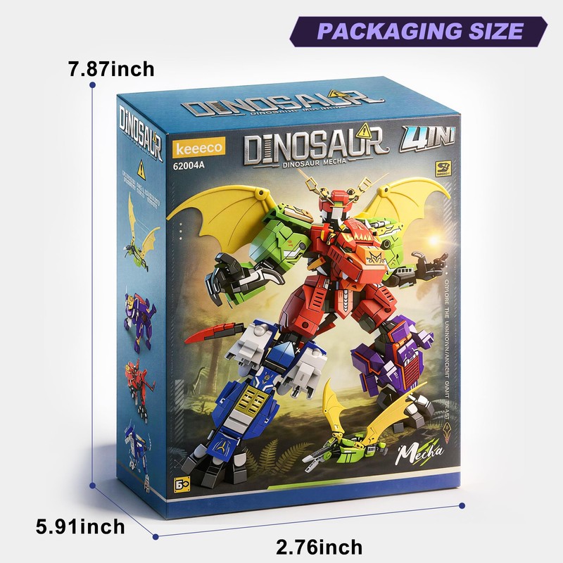 4-in-1 Dino Mecha Kit, Transform Robot Toy Gift for Boys