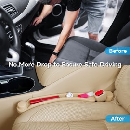 Car Seat Gap Filler 2 Pack Soft Foam Multifunctional Seat Side Gap Filler with Organizer & Hook Function, 3in1 Gap Stopper Universal Fit Car SUV Truck Fill The Gap Between Seat & Console (Dark Beige)