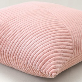 Sungeek Set of 4 Pink Decorative Cushion Covers 45cm x 45cm Summer Striped Corduroy Square Pillow Cover Boho Farmhouse Throw Pillow Cases for Sofa Bedroom Living Room with Invisible Zipper