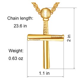 LXSSLY Gold Baseball Cross Necklace for Men,Crucifix Necklace,Stainless Steel Cross Pendant Chain Necklace,Christian Gifts for Men Women