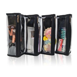 Febambu bine TSA Approved for Carry On Travel See-through Shaving Bag 4 Pack Black Clear Vinyl Makeup Bag Foldable Tool Brush Packing Organizer 3-1-1 Liquids Toiletry Bag