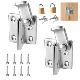 Door Bolt Lockable Bolt Lock, Pack of 2 Small Latches, Stainless Steel Lock Latch, 2 in 1 Outdoor Door Lock with Padlock & Hole & Screw Right Open Lock for Door, Fence, Window