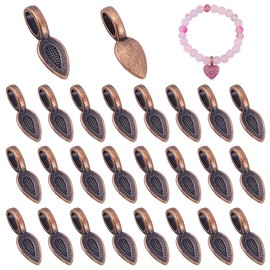 PH PandaHall Tibetan Style Pendants 21 x 8 mm Small Leaf Necklaces Pendants for Jewellery Crafts Red Copper Pack of 50