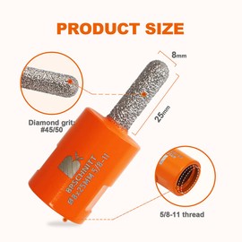Diamond Mortar Raking Bit,BRSCHNITT 5/16 Inch x 1 Inch Diamond Mortar Router with 5/8-11 Thread for Mortar Raking Tuck Pointing Granite Marble Concrete Masonry Stone Removals (8x25mm)