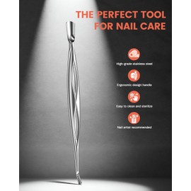 BEZOX 2 in 1 Cuticle Pusher and Trimmer with Fork - Professional Stainless Steel Cuticle Removal Tool for Painless Manicure and Pedicure (Silver)