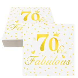 70th Birthday Napkins, 40 Pcs Gold Happy Birthday Napkins for 70th Birthday Table Decoration Anniversary Decoration, Disposable Party Serviettes Napkins for Women Men