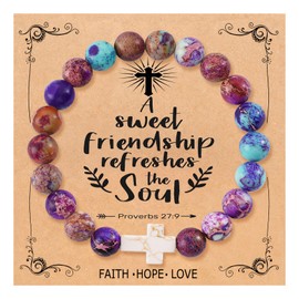 QWNHONEY Christian Gifts for Women Cross Beads Bracelet Colorful Imperial Stone Catholic Religious Jewelry Gifts a Friendship Refreshes The Soul