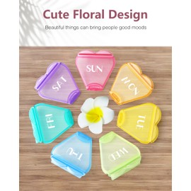 FHORAIN Weekly Pill Organiser, Cute, Round, Large Compartments, 7 Days Tablet Box, Travel Case for Vitamins, Fish Oils and Supplements (Rainbow)