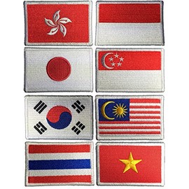 Completed Set 8 of Tactical Asia Flag Patch 2"x3" (Thai, Japan, South Korea, Hong Kong, Vietnam, Singapore, Indonesia, Malaysia) - By Ranger Return (RR-TACT-ASIA-FLAG-SET8)