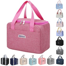 WUWYOUWL Lunch Bag, Cute Carton Insulated Lunch Box, Reusable Lunch Cooler Bags Waterproof Lunchbag Foldable Lunch Bag for Women, Men, Kids and Students Travel Picnic School (Rose)