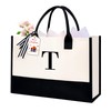BAGAIL Initial Canvas Tote Bag, Monogrammed Christmas Gifts for Women,