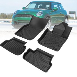 UNSTECH All Weather Rubber Car Mats fits for 2014-2023 Cooper Four PCS Hardtop 2 Door Full Set 1st and 2nd Rows Maximum Coverage, Laser Measured TPE Protection Car Mat