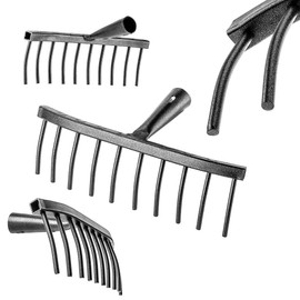 KADAX Steel Garden Rake, Stone Rake, Garden Rake without Handle, Robust Rake Head, Rake for Garden Care, Rake Garden Tool (Rectangular 10 Prongs)